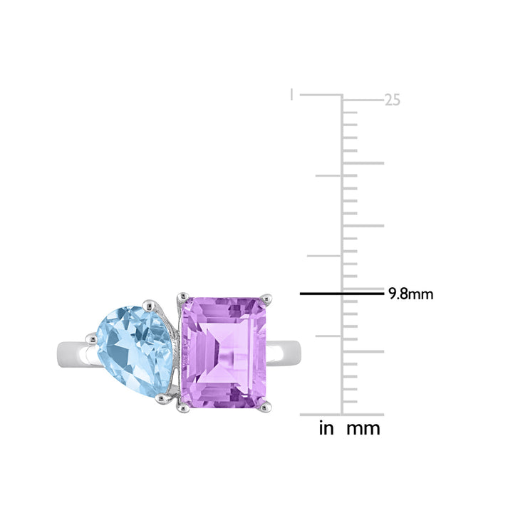 3.65 Carat (ctw) Sky-Blue Topaz and Pink Amethyst Ring in Sterling Silver Image 3