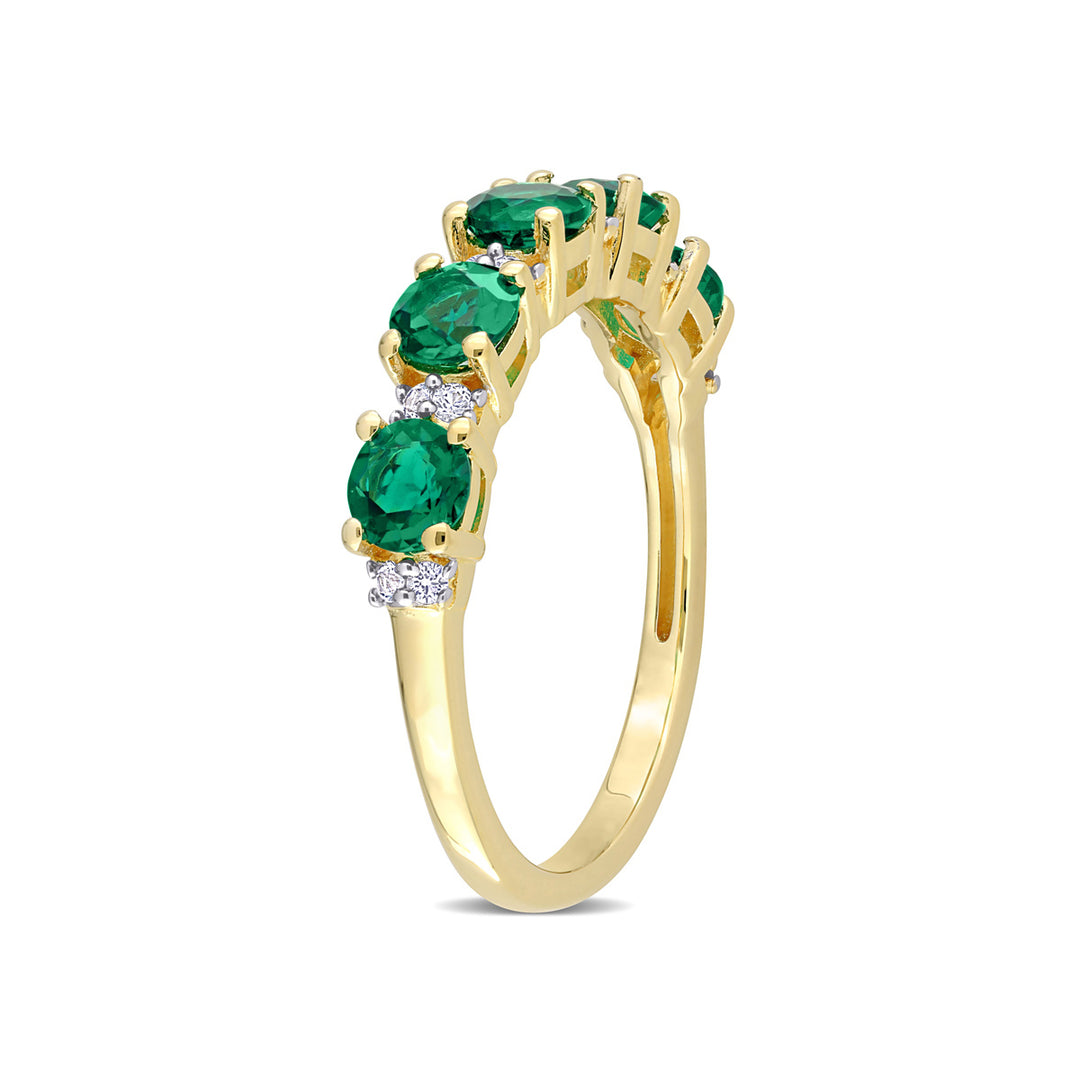 1.42 Carat (ctw) Lab-Created Emerald and White Sapphire Ring Band in Yellow Plated Sterling Silver Image 3
