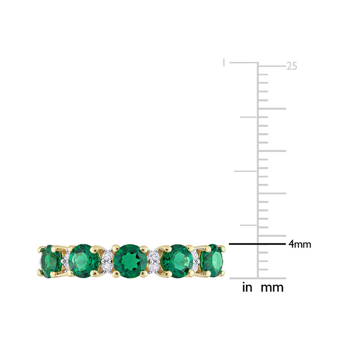 1.42 Carat (ctw) Lab-Created Emerald and White Sapphire Ring Band in Yellow Plated Sterling Silver Image 4