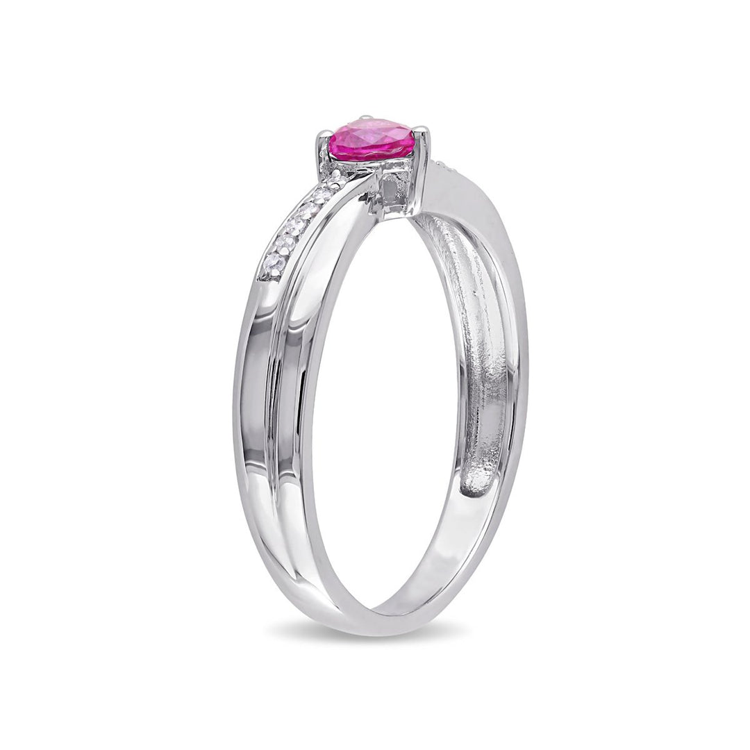1/3 Carat (ctw) Lab-Created Ruby Heart Ring in Sterling Silver with Accent Diamonds Image 2