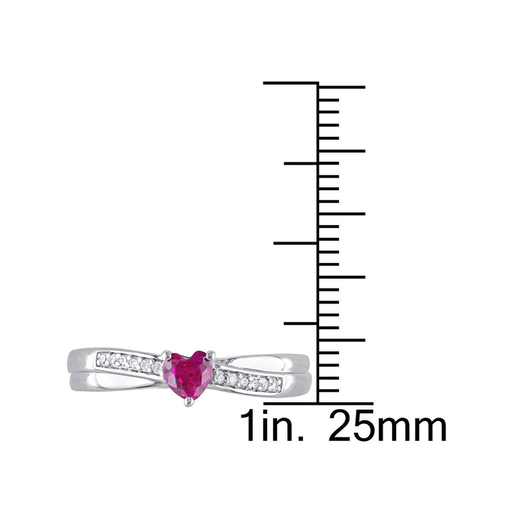 1/3 Carat (ctw) Lab-Created Ruby Heart Ring in Sterling Silver with Accent Diamonds Image 3