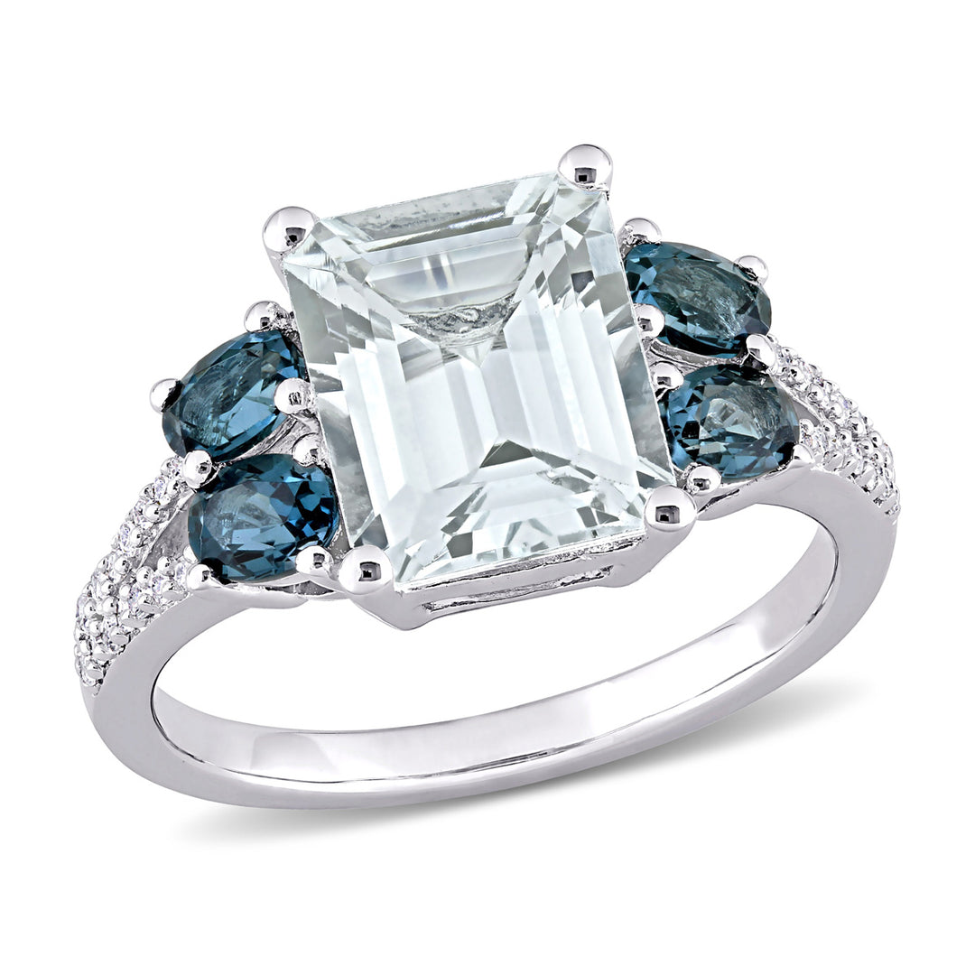 4.00 Carat (ctw) Aquamarine and London Blue Topaz Ring in Sterling Silver with Diamonds Image 1