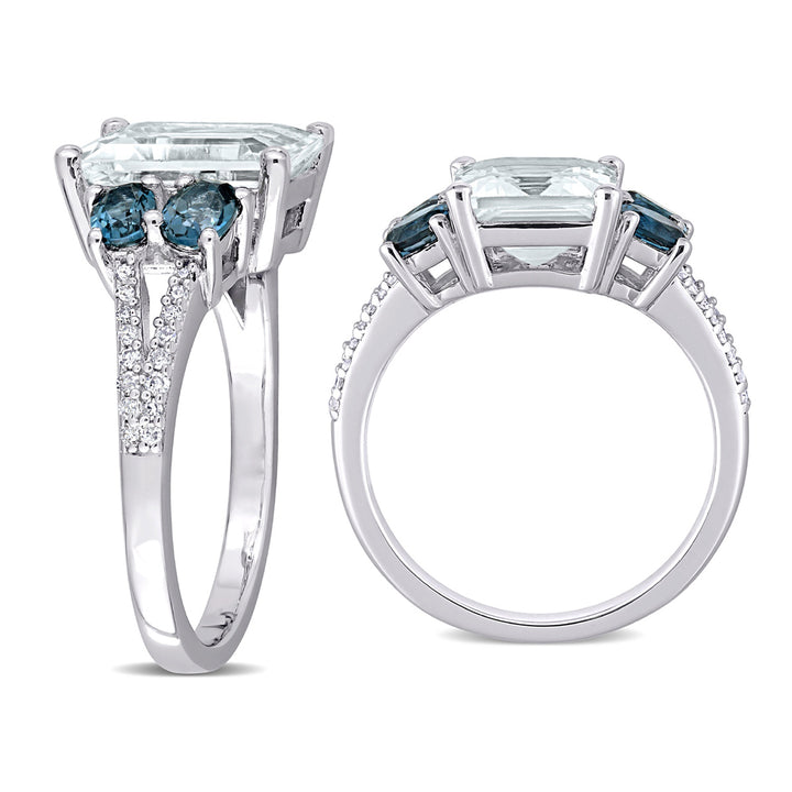 4.00 Carat (ctw) Aquamarine and London Blue Topaz Ring in Sterling Silver with Diamonds Image 2