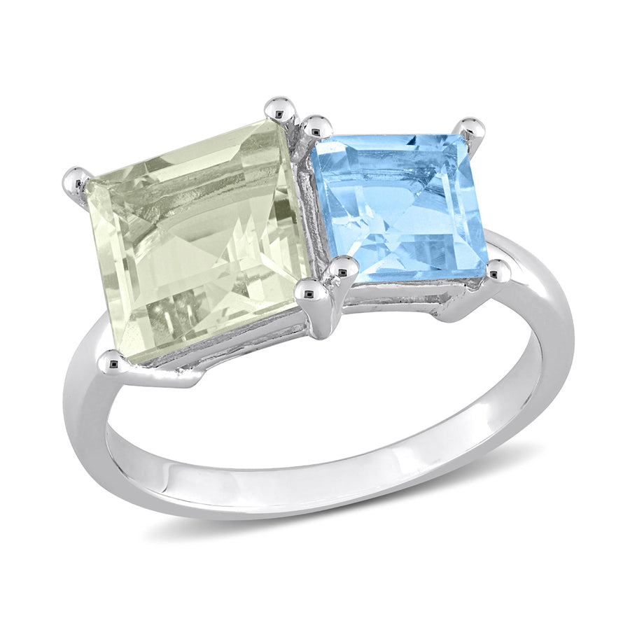 3.75 Carat (ctw) Green Quartz and Sky Blue Topaz Ring in Sterling Silver Image 1