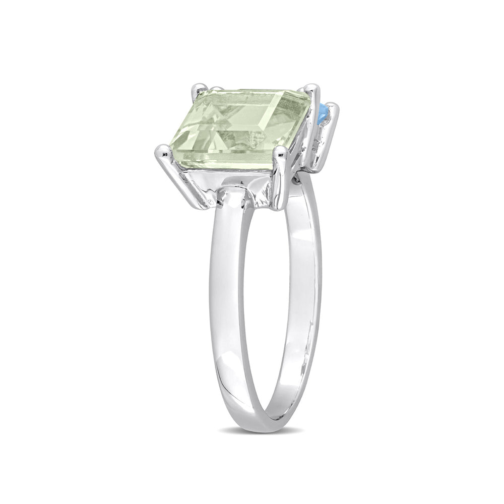 3.75 Carat (ctw) Green Quartz and Sky Blue Topaz Ring in Sterling Silver Image 2