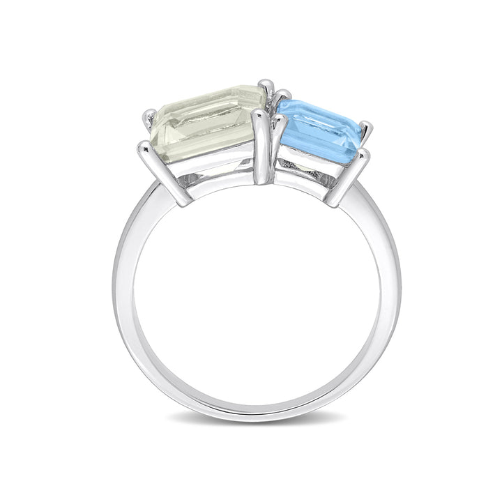 3.75 Carat (ctw) Green Quartz and Sky Blue Topaz Ring in Sterling Silver Image 4