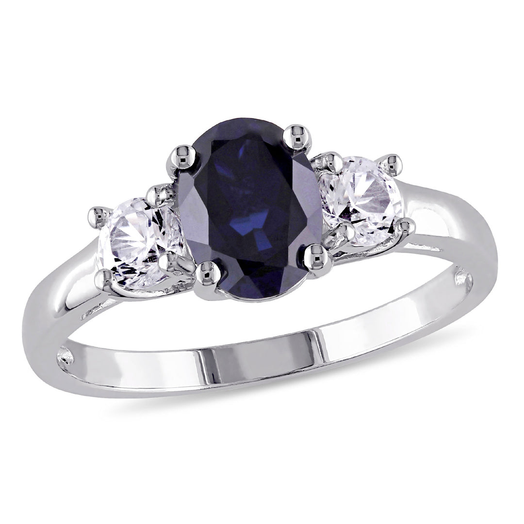 2.64 Carat (ctw) Lab-Created Blue Sapphire and White Sapphire Ring in Sterling Silver Image 1