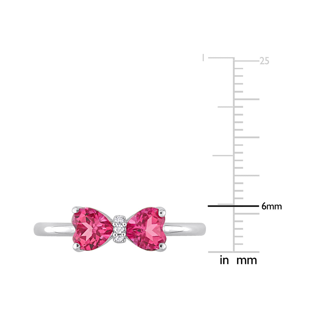 1.00 Carat (ctw) Pink Sapphire Heart Bow Ring in 10K White Gold Image 3