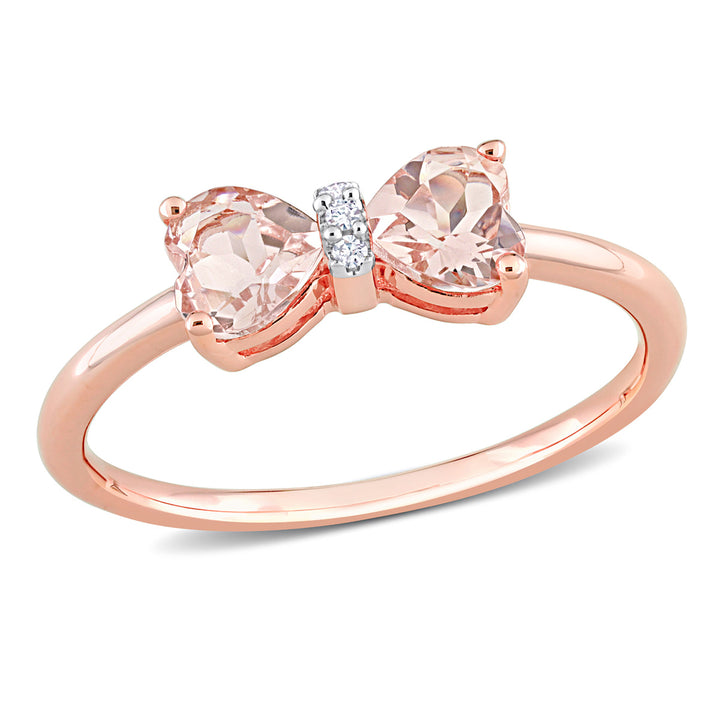 1.00 Carat (ctw) Morganite Heart Bow Ring in 10K Rose Pink Gold Image 1