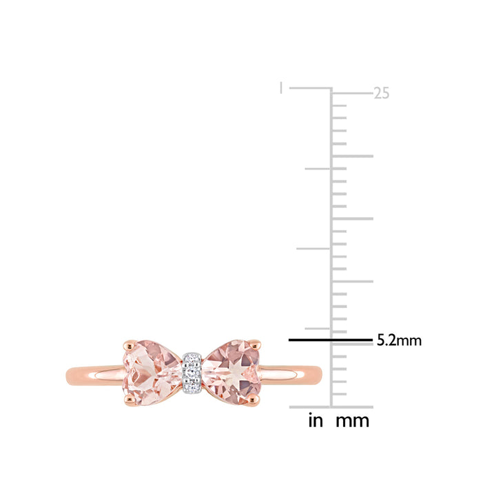 1.00 Carat (ctw) Morganite Heart Bow Ring in 10K Rose Pink Gold Image 2