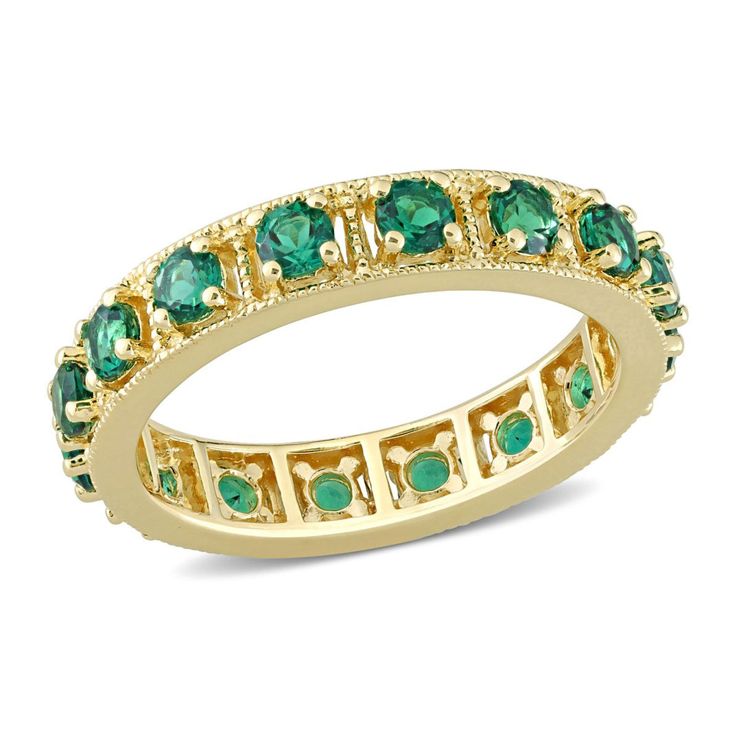 1.44 Carat (ctw) Lab-Created Emerald Eternity Band Ring in Yellow Plated Sterling Silver Image 1