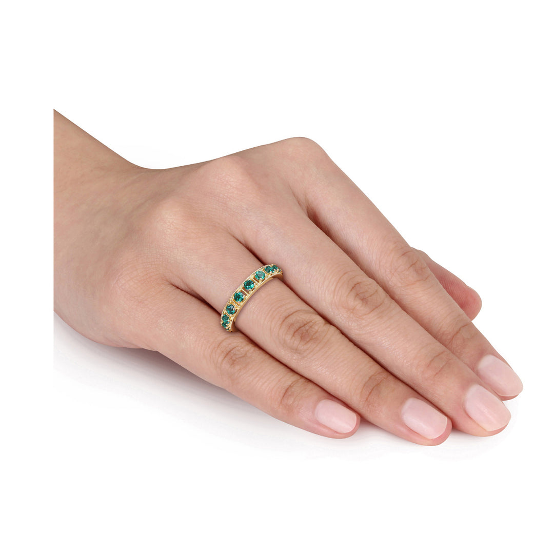 1.44 Carat (ctw) Lab-Created Emerald Eternity Band Ring in Yellow Plated Sterling Silver Image 3