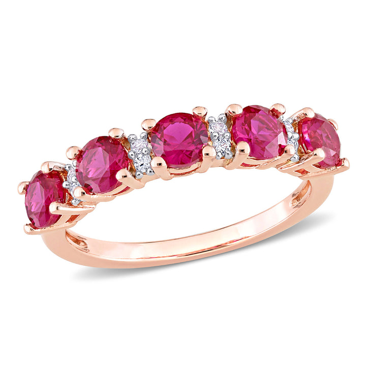 1.62 Carat (ctw) Lab-Created Ruby and White Sapphire Ring Band in Rose Plated Sterling Silver Image 1