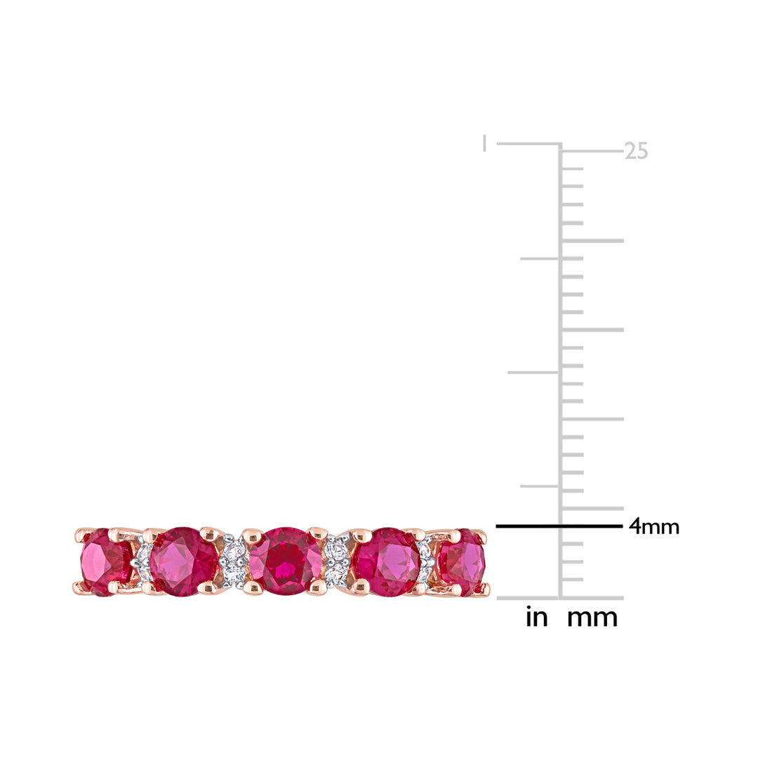 1.62 Carat (ctw) Lab-Created Ruby and White Sapphire Ring Band in Rose Plated Sterling Silver Image 3