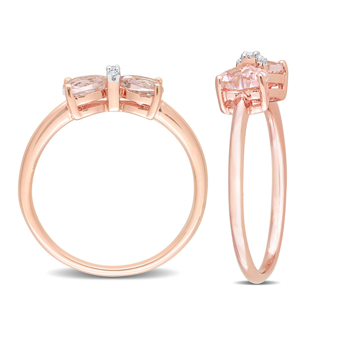 1.00 Carat (ctw) Morganite Heart Bow Ring in 10K Rose Pink Gold Image 4