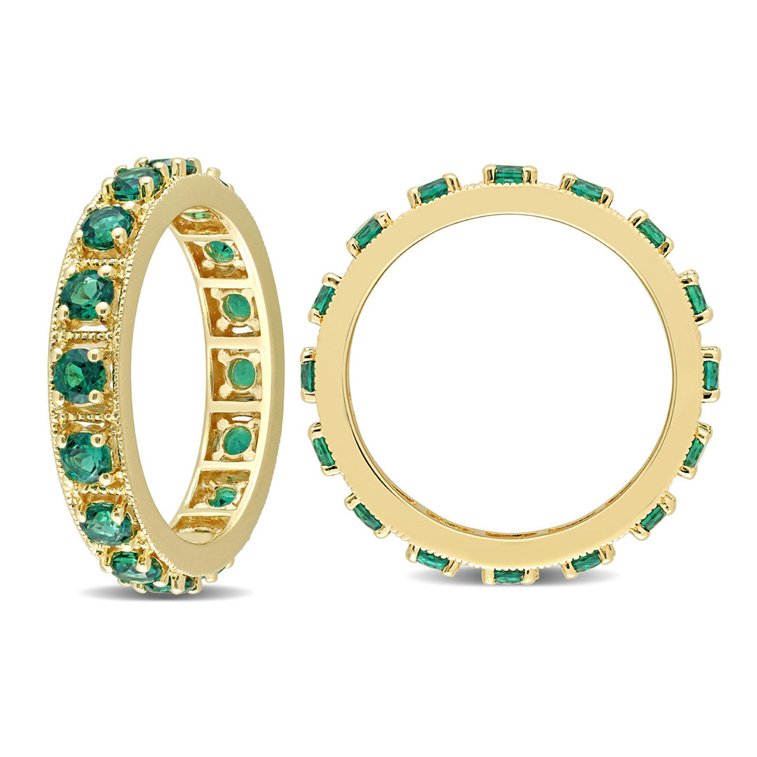 1.44 Carat (ctw) Lab-Created Emerald Eternity Band Ring in Yellow Plated Sterling Silver Image 4
