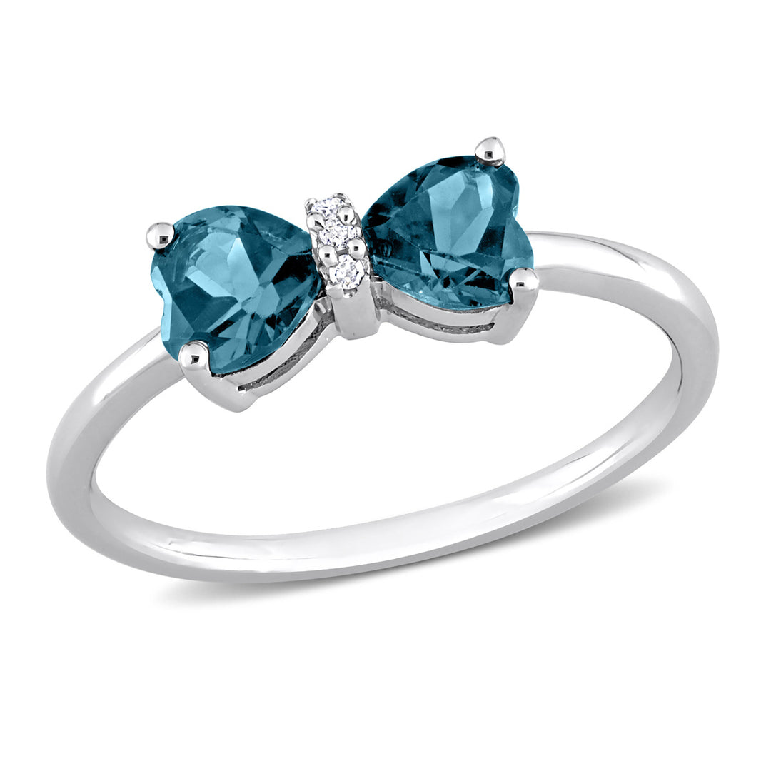 1.00 Carat (ctw) London Blue Topaz Heart Bow Ring in 10K White Gold Image 1