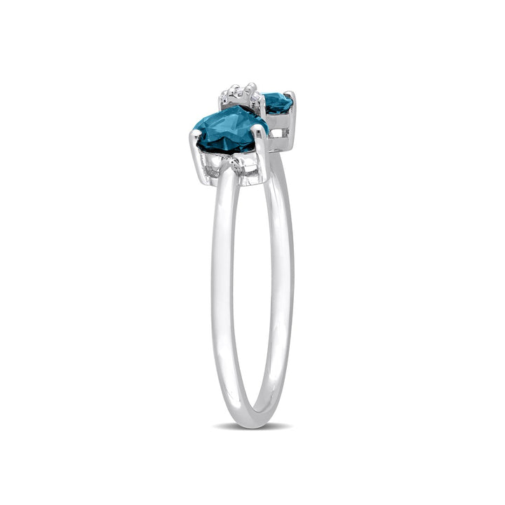 1.00 Carat (ctw) London Blue Topaz Heart Bow Ring in 10K White Gold Image 3