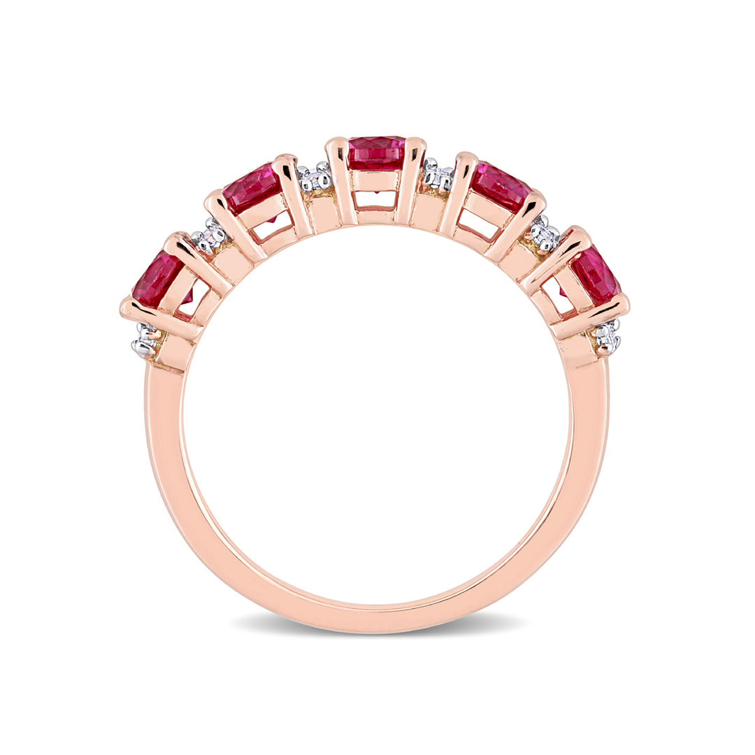 1.62 Carat (ctw) Lab-Created Ruby and White Sapphire Ring Band in Rose Plated Sterling Silver Image 4