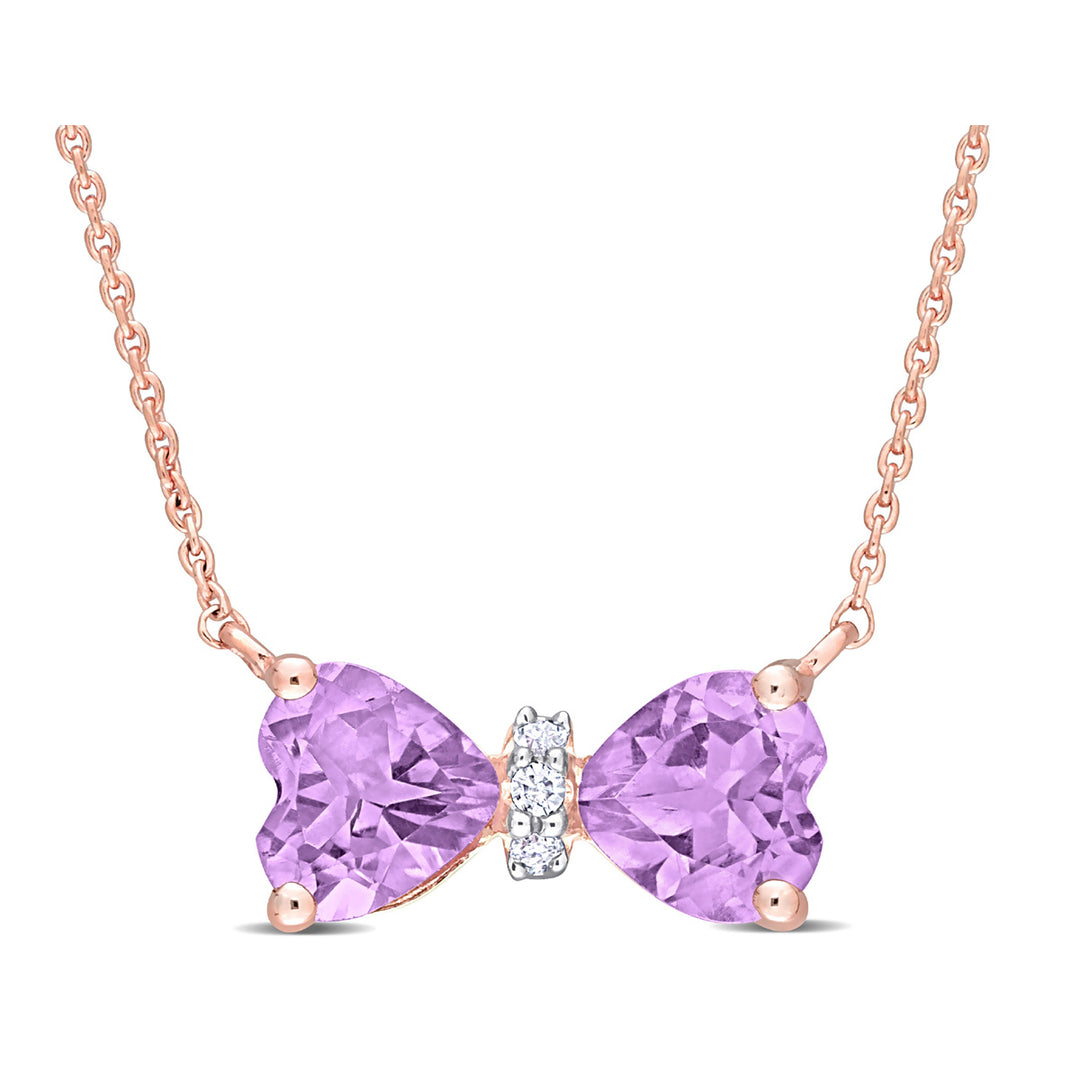 4/5 Carat (ctw) Amethyst Heart Bow Pendant Necklace in 10K Rose Gold with Chain Image 1
