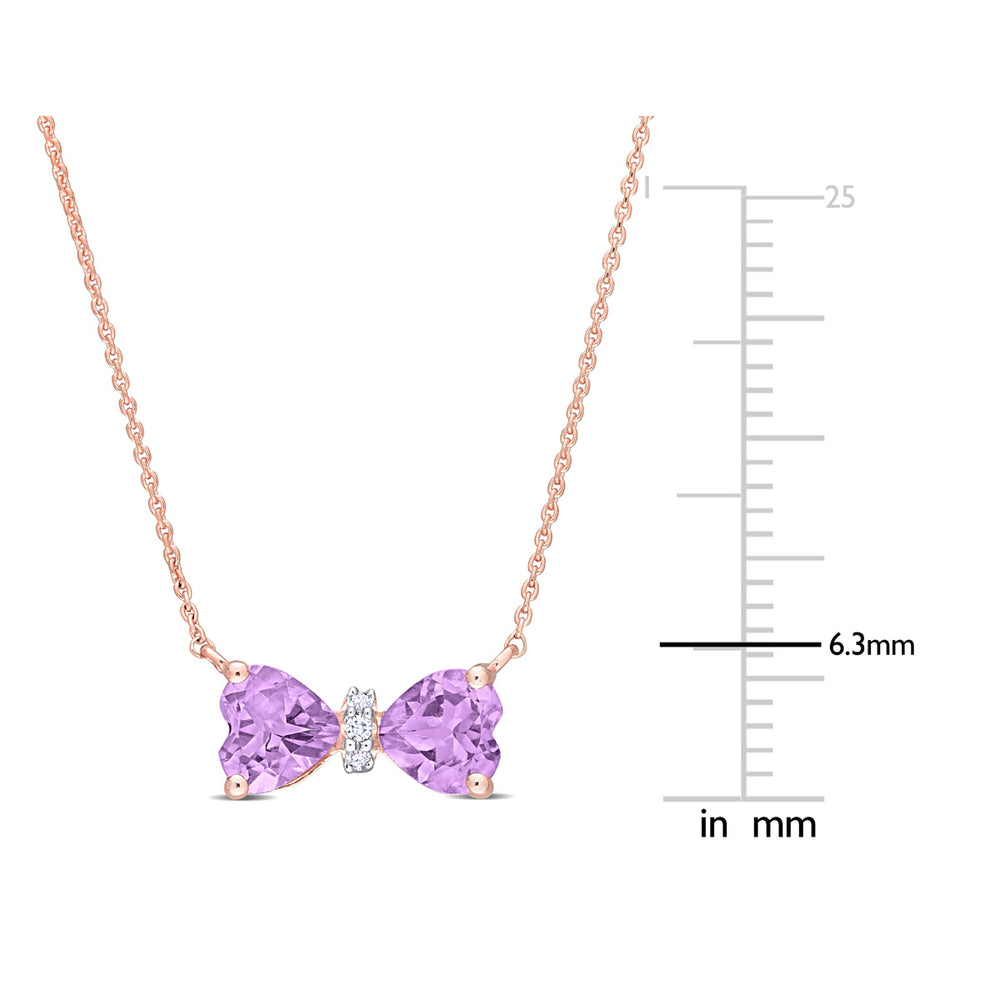 4/5 Carat (ctw) Amethyst Heart Bow Pendant Necklace in 10K Rose Gold with Chain Image 2