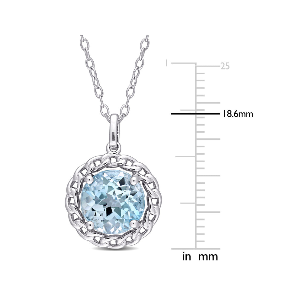 3.50 Carat (ctw) Blue Topaz Halo Pendant Necklace in Sterling Silver With Chain Image 2