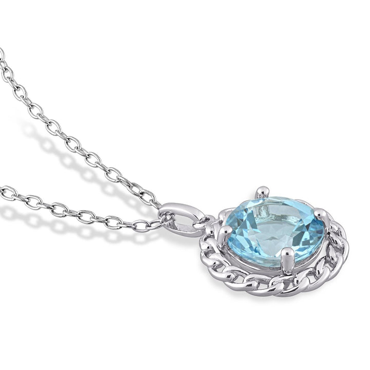 3.50 Carat (ctw) Blue Topaz Halo Pendant Necklace in Sterling Silver With Chain Image 3
