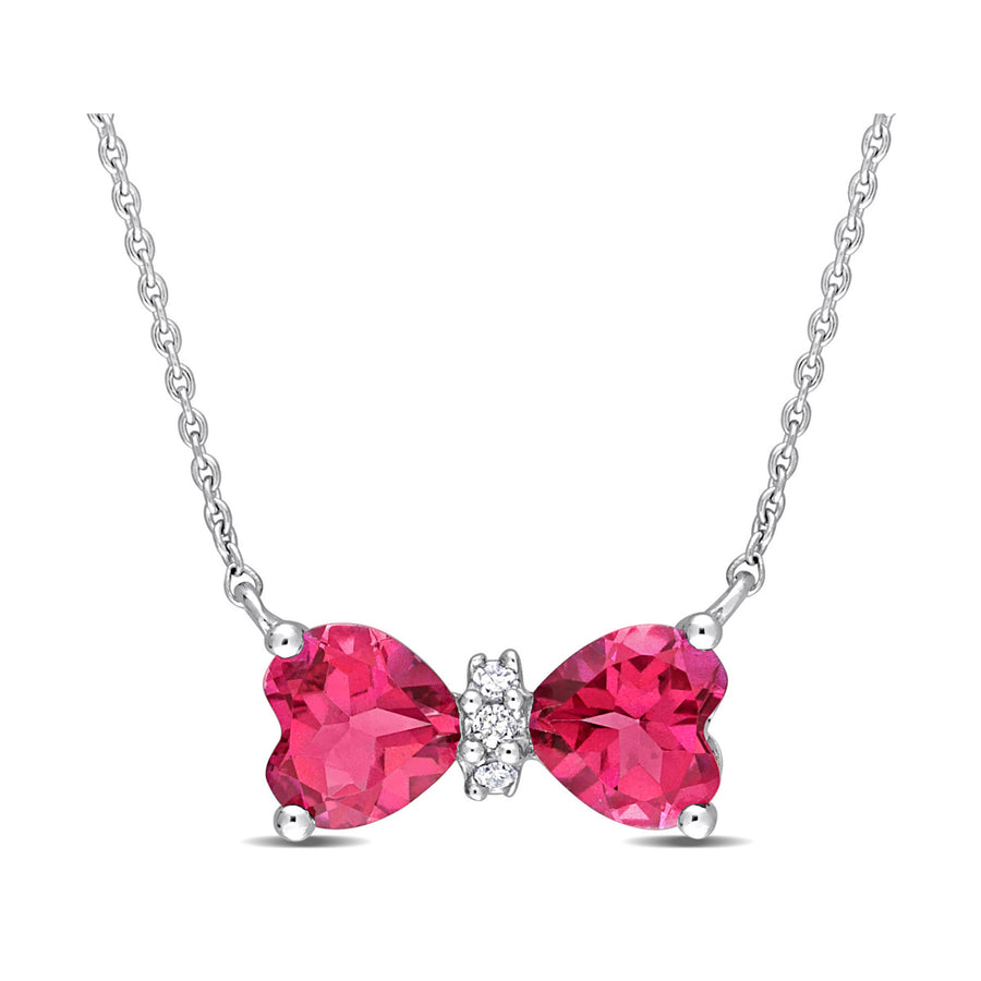 1.00 Carat (ctw) Pink Topaz Heart Bow Pendant Necklace in 10K White Gold with Chain Image 1