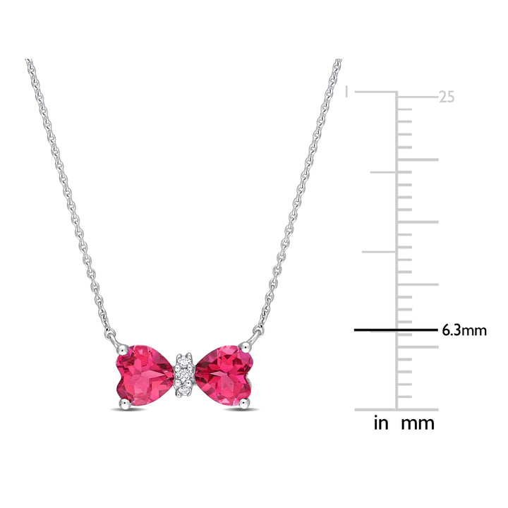 1.00 Carat (ctw) Pink Topaz Heart Bow Pendant Necklace in 10K White Gold with Chain Image 2