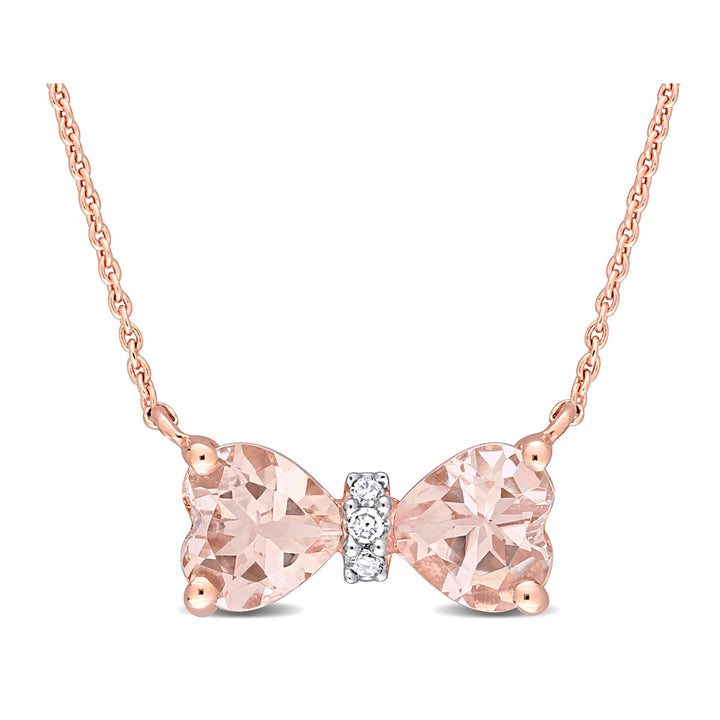 1.00 Carat (ctw) Morganite Heart Bow Pendant Necklace in 10K Rose Gold with Chain Image 1