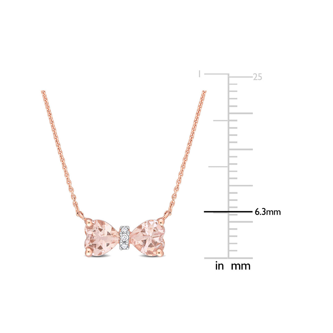 1.00 Carat (ctw) Morganite Heart Bow Pendant Necklace in 10K Rose Gold with Chain Image 3