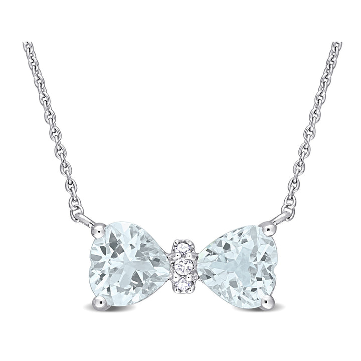 7/10 Carat (ctw) Aquamarine Heart Bow Pendant Necklace in 10K White Gold with Chain Image 1
