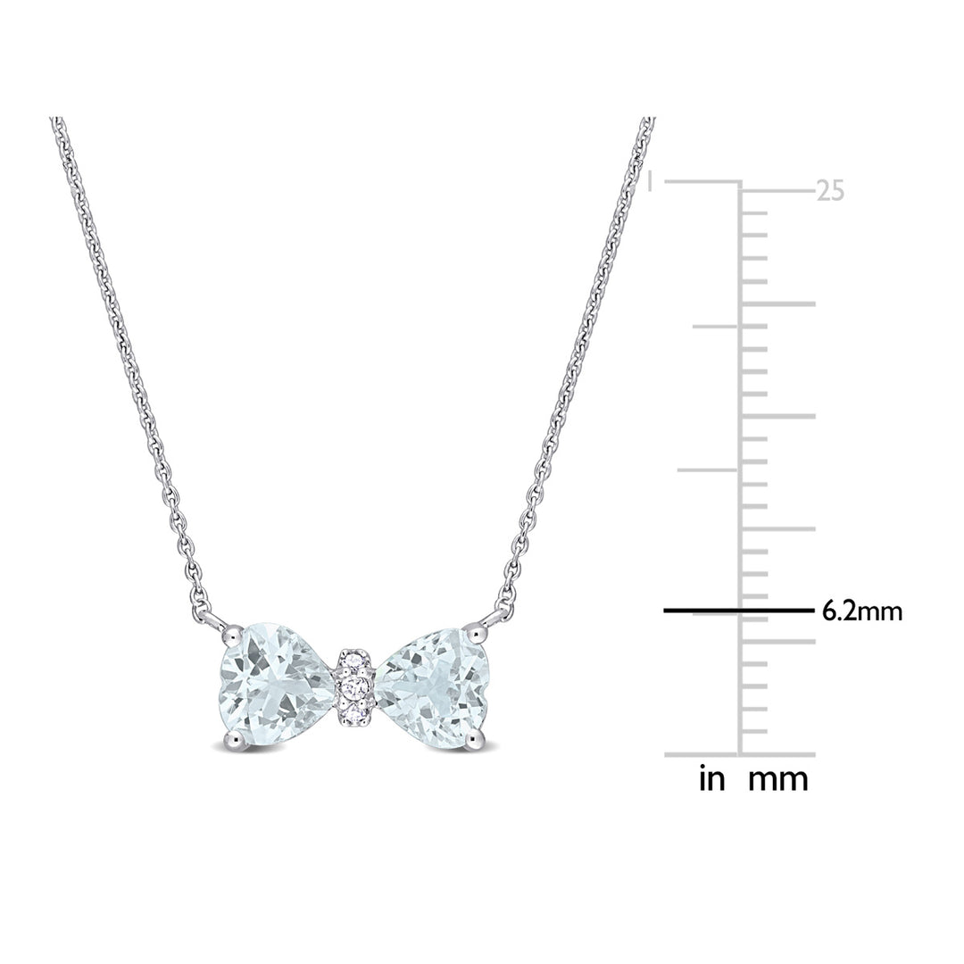 7/10 Carat (ctw) Aquamarine Heart Bow Pendant Necklace in 10K White Gold with Chain Image 2