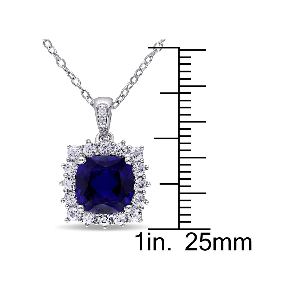 3.70 Carat (ctw) Lab-Created Blue and White Sapphire Pendant Necklace in Sterling Silver with Chain Image 2