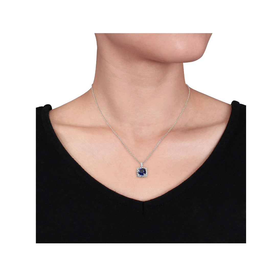 3.70 Carat (ctw) Lab-Created Blue and White Sapphire Pendant Necklace in Sterling Silver with Chain Image 3