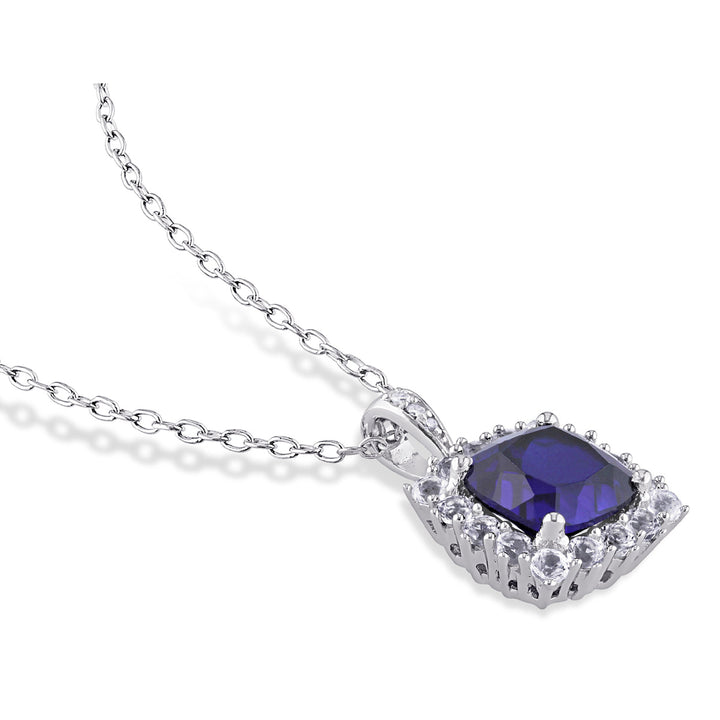 3.70 Carat (ctw) Lab-Created Blue and White Sapphire Pendant Necklace in Sterling Silver with Chain Image 4