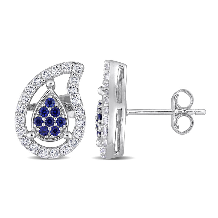 3/5 Carat (ctw) Lab-Created Blue Sapphire and White Topaz Drop Earrings in Sterling Silver Image 1
