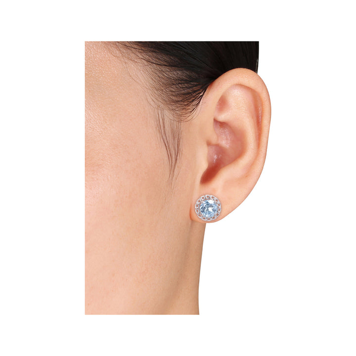4.70 Carat (ctw) Blue Topaz Halo Earrings in Sterling Silver Image 4