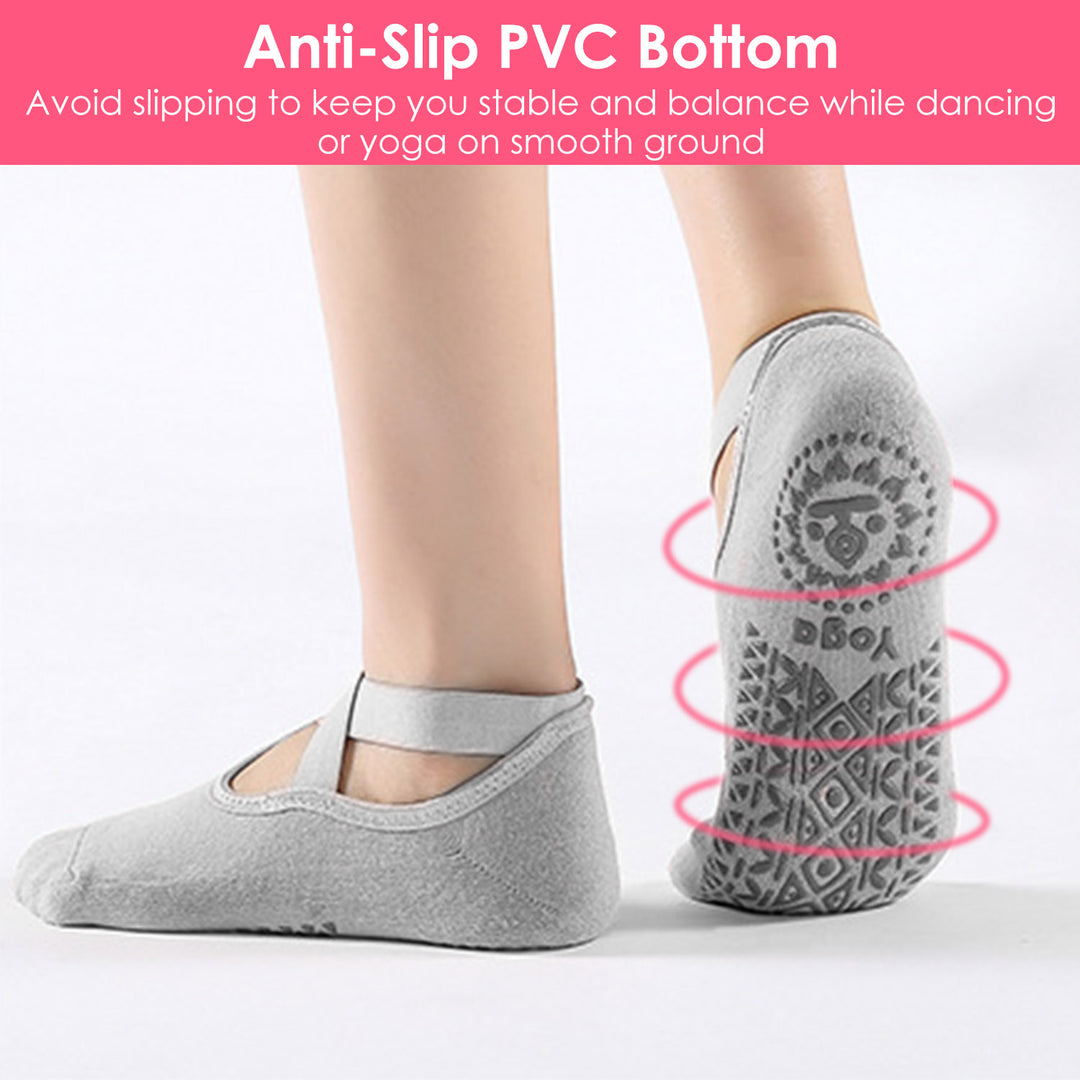 6 Packs Women Yoga Socks with Straps Non Slip Grips for Pilates Pure Hospital Walking Dance Indoor Image 4