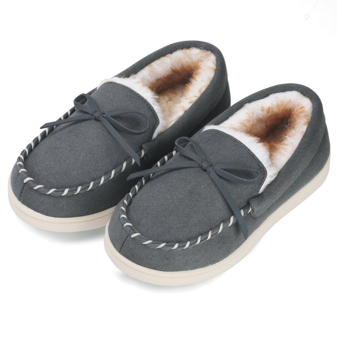 VONMAY Kids Slippers Faux faux Lined Moccasins Memory Foam Non-Slip House Shoes Image 1