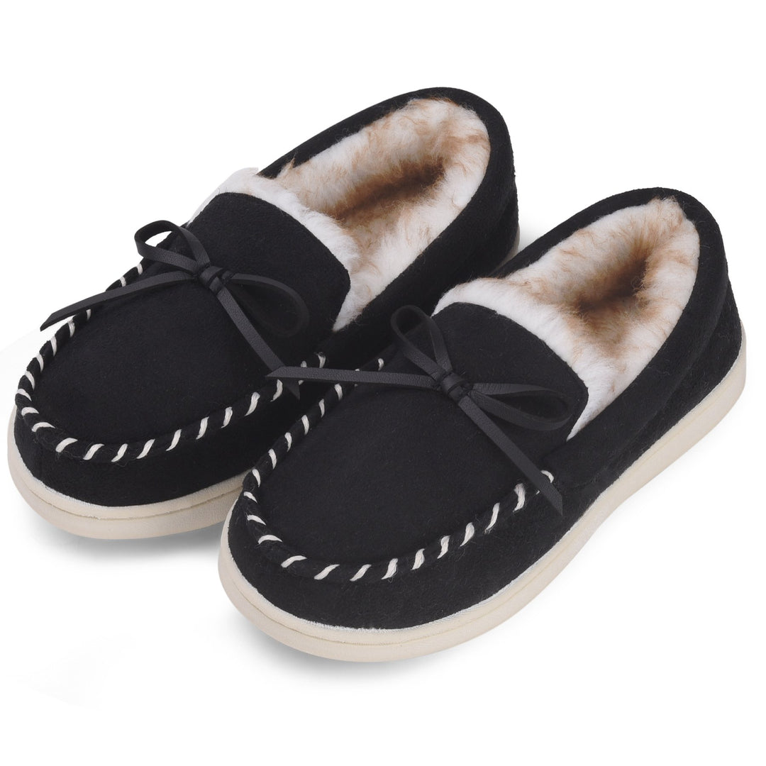 VONMAY Kids Slippers Faux faux Lined Moccasins Memory Foam Non-Slip House Shoes Image 1