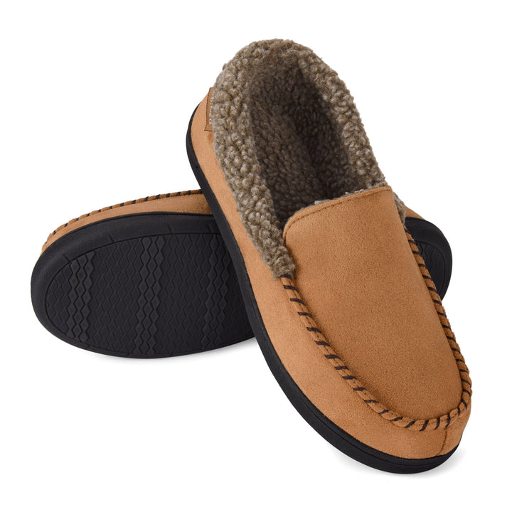 VONMAY Mens Moccasin Slippers Fuzzy House Shoes Memory Foam Indoor Outdoor Non-slip Winter Warm Image 1