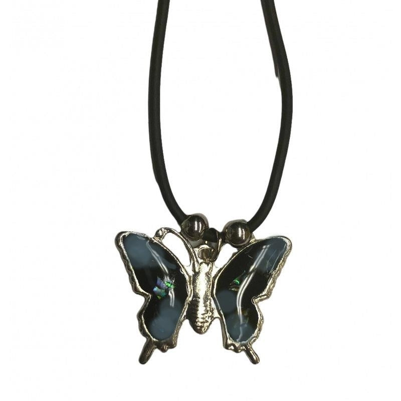 beautiful PAUA SHELL BUTTERFLY PENDANT ON 18 INCH ROPE NECKLACE unisex 472 Image 1