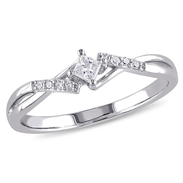 Princess Cut Diamond Engagement Promise Ring 1/7 Carat (ctw H-I I2-I3 ) in 10k White Gold Image 1