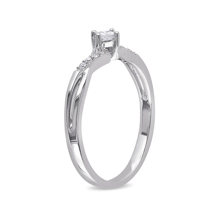 Princess Cut Diamond Engagement Promise Ring 1/7 Carat (ctw H-I I2-I3 ) in 10k White Gold Image 2