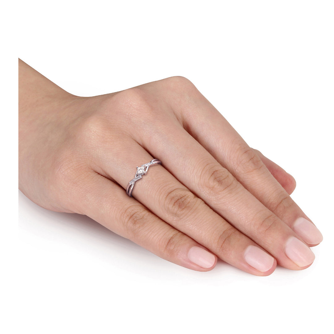 Princess Cut Diamond Engagement Promise Ring 1/7 Carat (ctw H-I I2-I3 ) in 10k White Gold Image 3