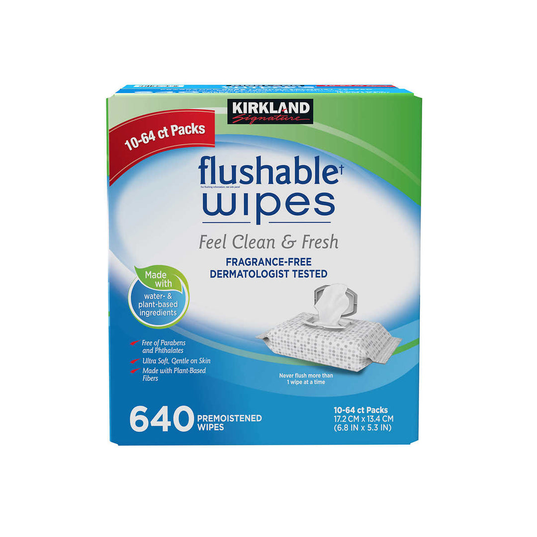 Kirkland Signature Premoistened Flushable Wipes Fragrance Free 640 Count Image 1