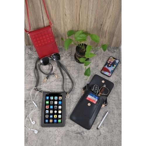 Unisex Cellphone Crossbody Purse Wallet with Touch-Screen Clear Window Adjustable Strap Image 1