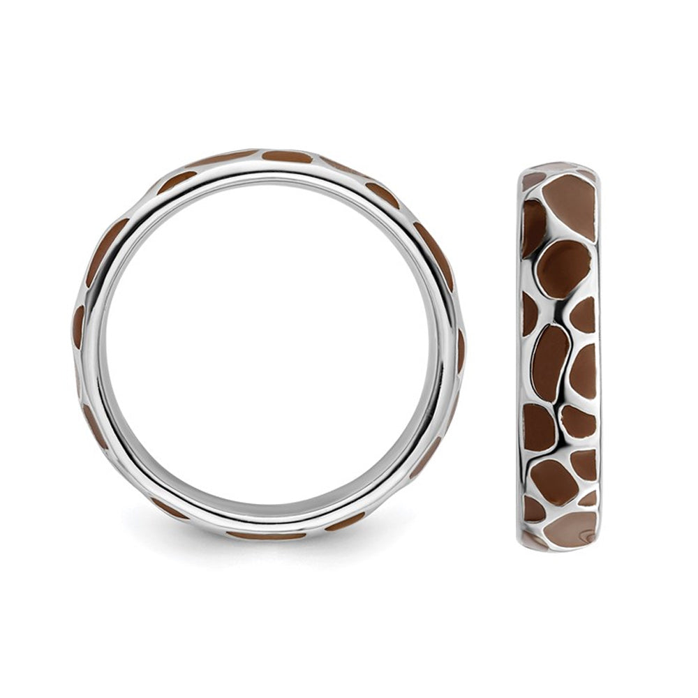 Sterling Silver Polished Enameled Animal Print Band Ring Image 3