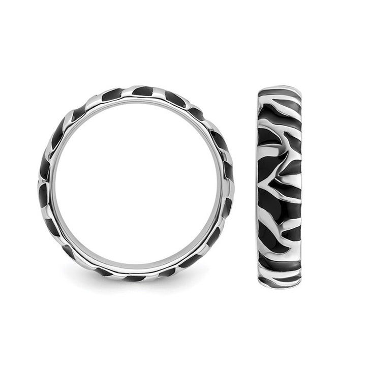 Sterling Silver Polished Black Enameled Animal Print Band Ring Image 2